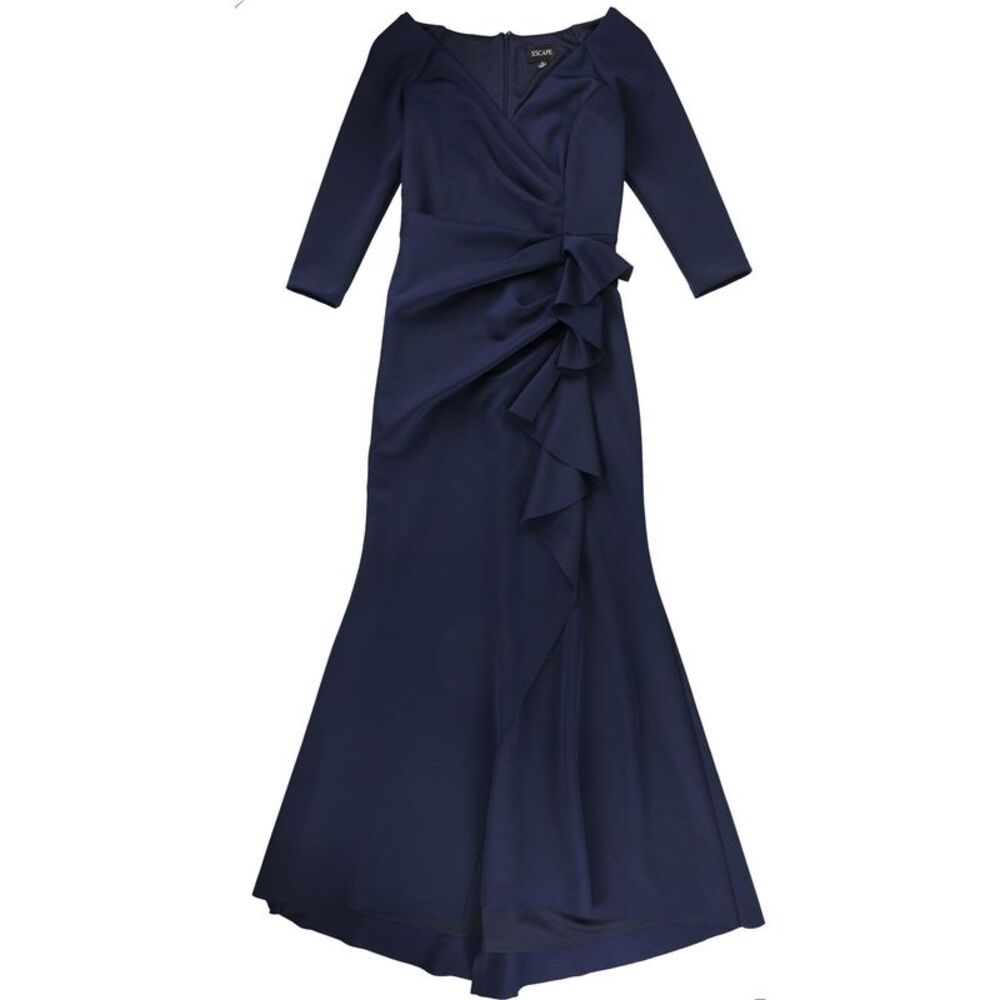 XSCAPE Womens Pleated Ruffled Gown Dress, NWT